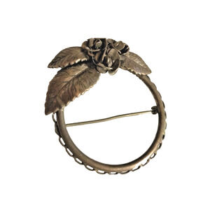 Vtg Sterling 925 Beau Rose Leaf Wreath Brooch Flower Circle Silver Round